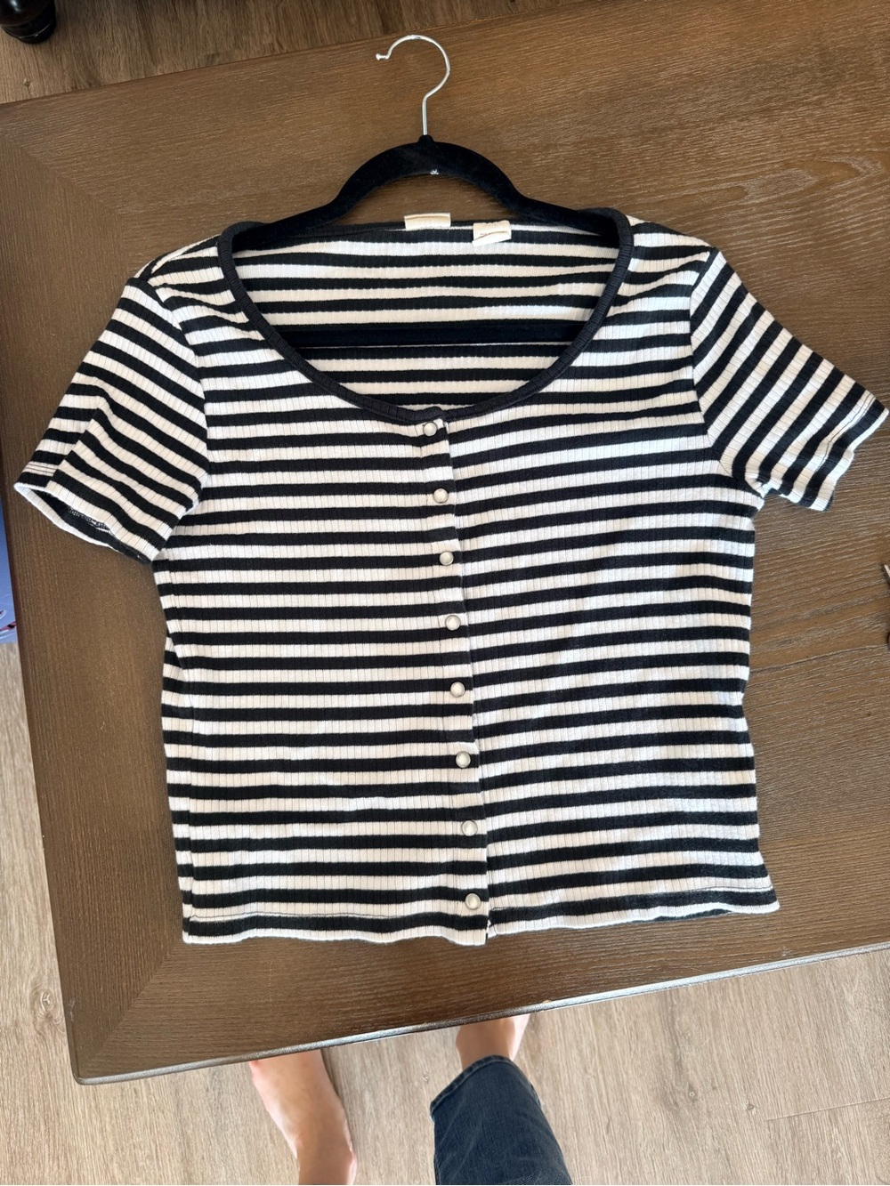 Levi's Black & White Striped Short-Sleeve Button Front Tee